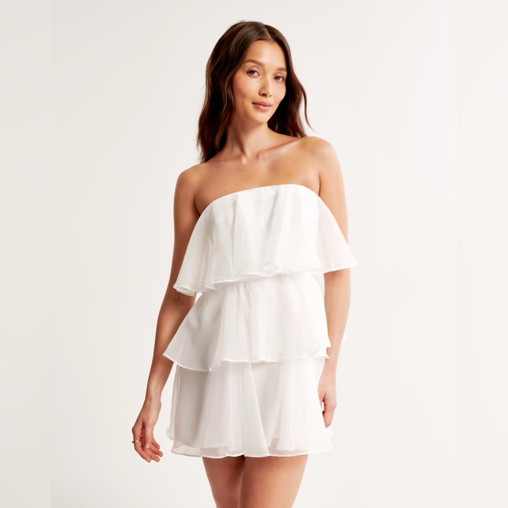 Abercrombie & Fitch Organza Tiered Strapless Mini Dress